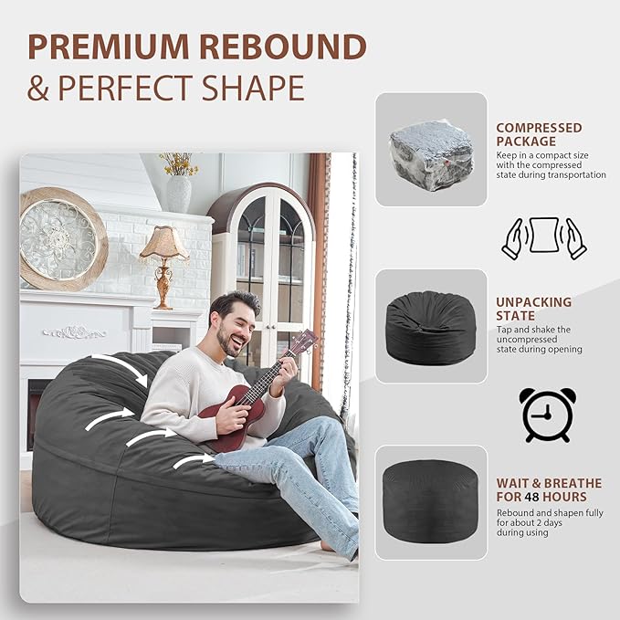 5FT Bean Bag Chair, Large Bean Bag Chairs - Image 6
