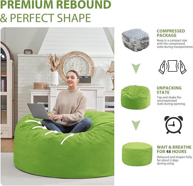 3FT Bean Bag Chair, Comfy Bean Bag Chairs - Image 6