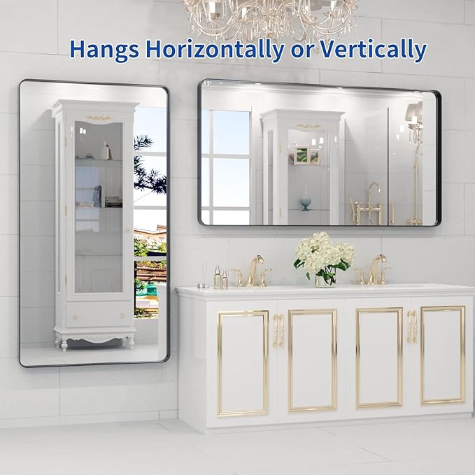 WEER Black Metal Frame Bathroom Mirror, 55x30 Inch Black Bathroom Vanity Mirror - Image 5