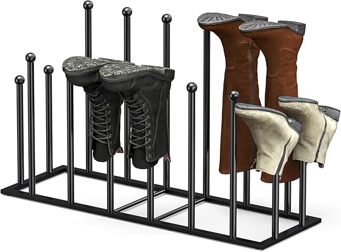 ORLESS Boot Rack Metal Black 8 Pairs Free-Standing Shoe Rack Boot Organizer by Unknown