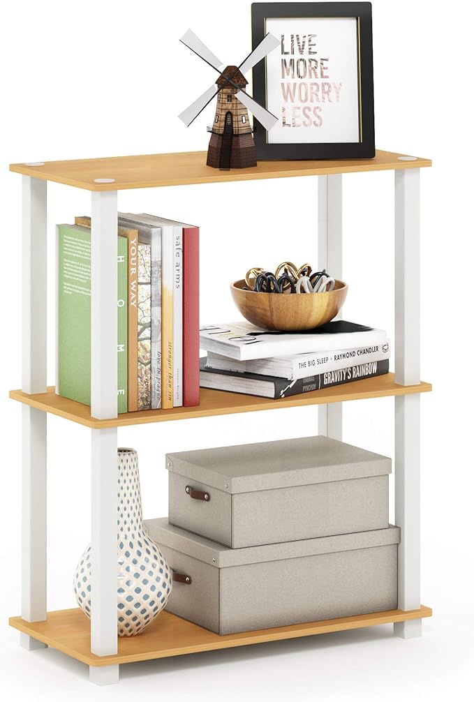 Furinno Turn-S-Tube 3-Tier Compact Multipurpose Shelf Display Rack, Beech/White - Image 3