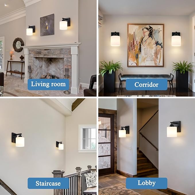 Matte Black Milk Glass Wall Sconces, 1 Pack Hardwired Indoor Wall Light Fixtures - Image 5