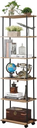 GETALL Tall Bookshelf with Wheels, 6 Tier Solid Wood Bookcase by GETALL