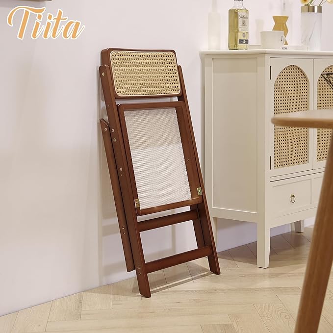 Tiita Rattan Dining Chairs Set of 1, Mid Century Modern Folding Chair, Bamboo - Image 5