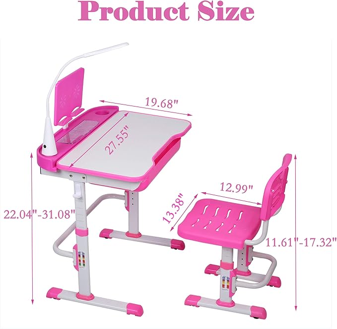 Kids Desk and Chair Set, Height Adjustable Child's School Study Writing Tables - Image 6