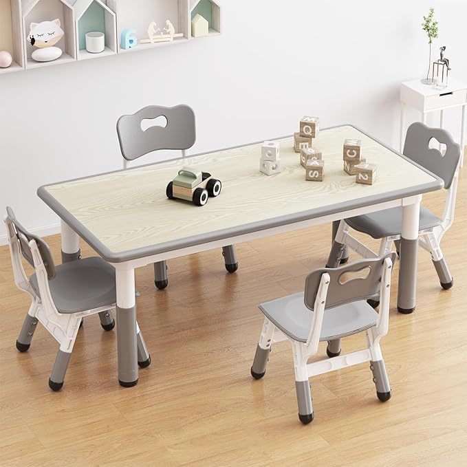 GarveeHome Kids Table and 4 Chairs Set, Height Adjustable Toddler Table and by GarveeHome