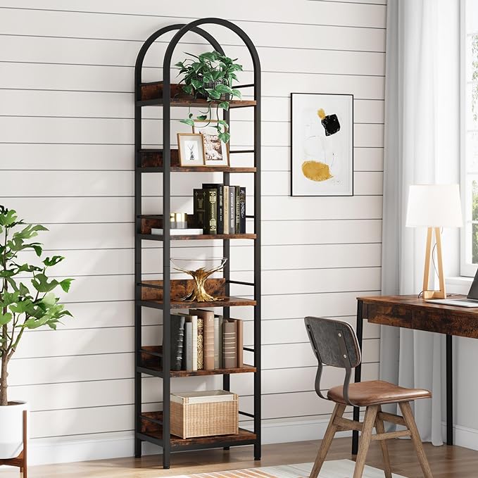 Tribesigns 6-Tier Open Bookshelf, 78.7" Tall Arched Bookcase Narrow Bookshelf by Tribesigns