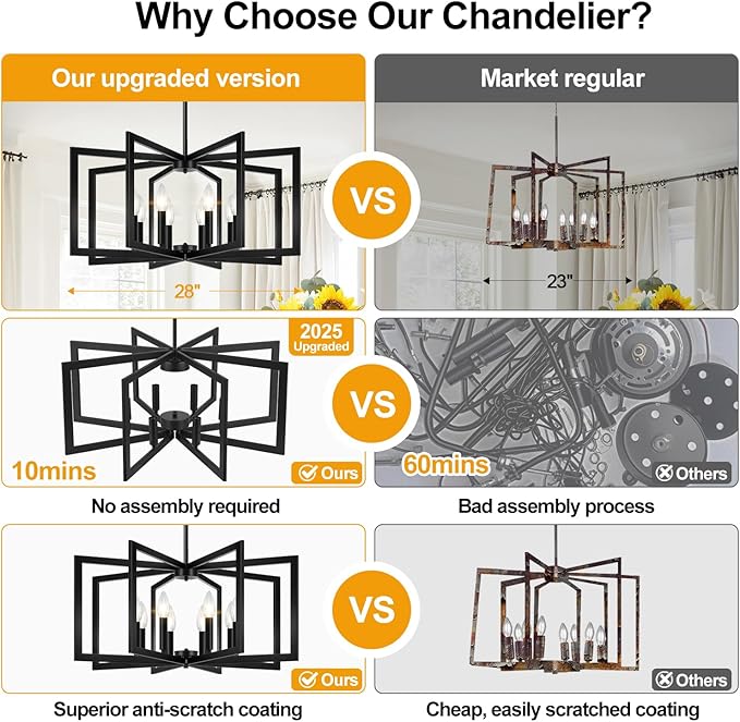 28" Modern Large Black Chandelier - Image 4