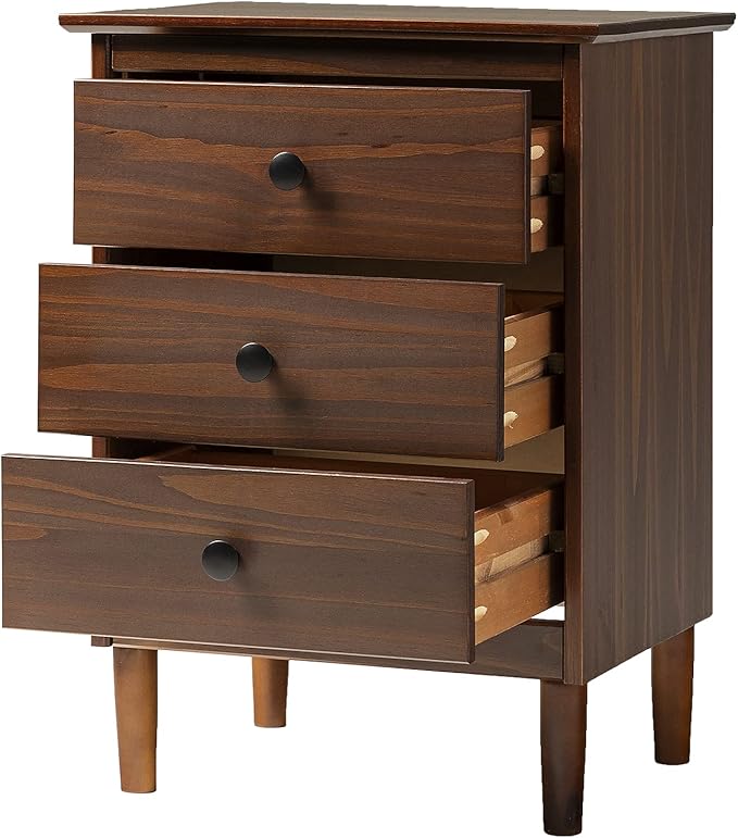 Walker Edison Traditional Wood 3 Drawer Nightstand Side Table Bedroom Storage - Image 4