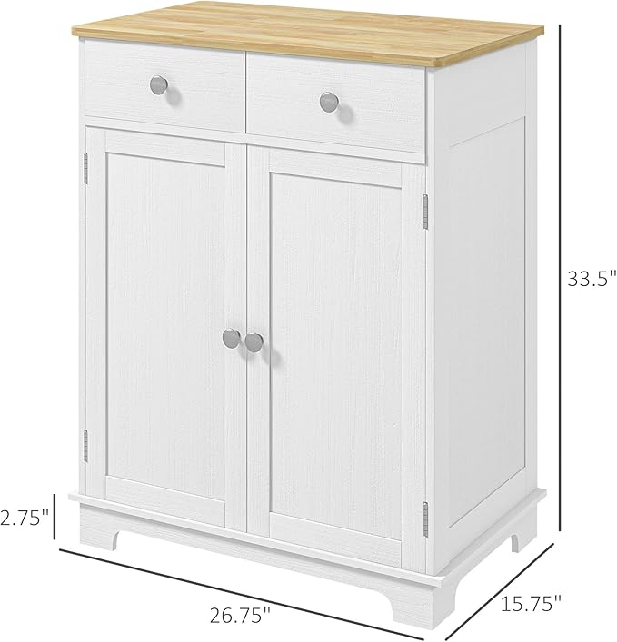 HOMCOM Sideboard with Solid Wood Countertop, Modern Kitchen Storage Cabinet - Image 3