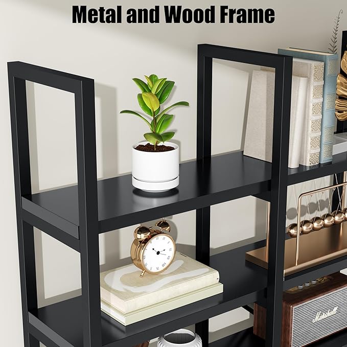 Semoic Large Bookshelf 5 Tiers, Triple Wide Geometric Bookcase, 71 Inches Tall - Image 4