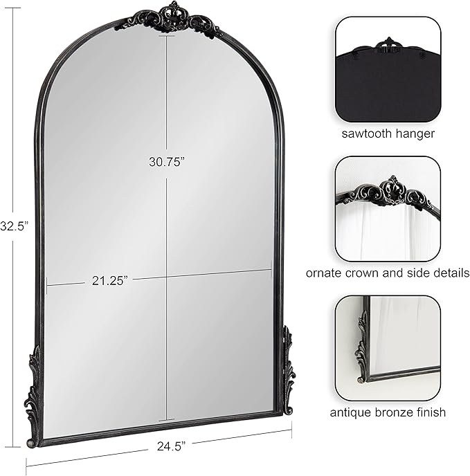 Kate and Laurel Myrcelle Traditional Arched Mirror; 25 x 33; Black; Decorative - Image 2