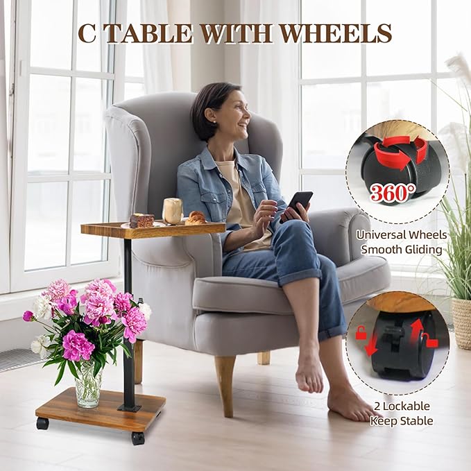 C Table Side Table End Table Adjustable Height，C Shaped End - Image 7