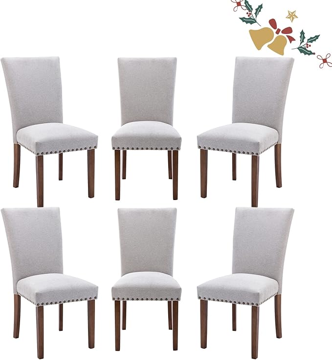 Parsons Dining Chairs Set of 6, Upholstered Nailhead Dining Room Kitchen Side by COLAMYINC