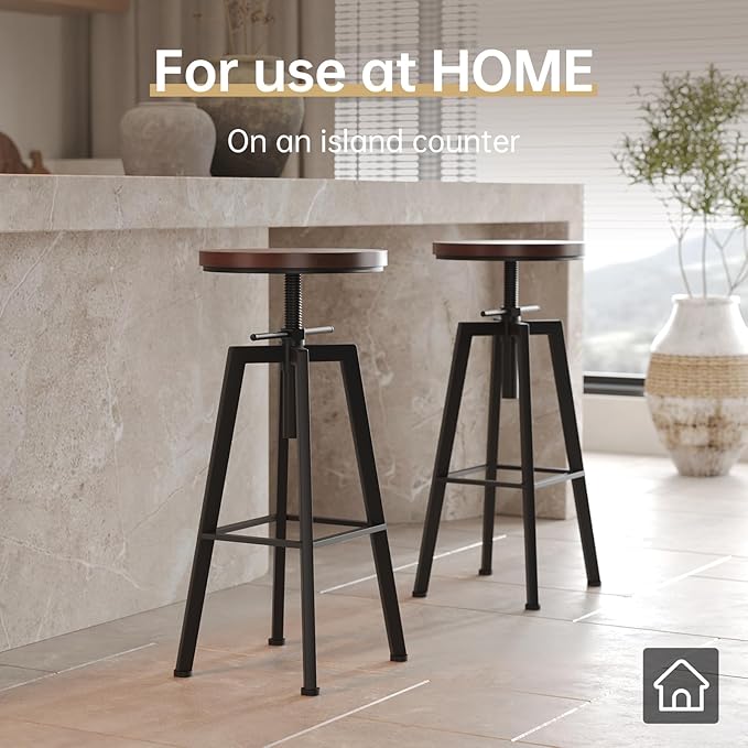Vintage Adjustable Bar Stools Set of 2, Height Ranges from 24.8 to 30.8 inch - Image 5