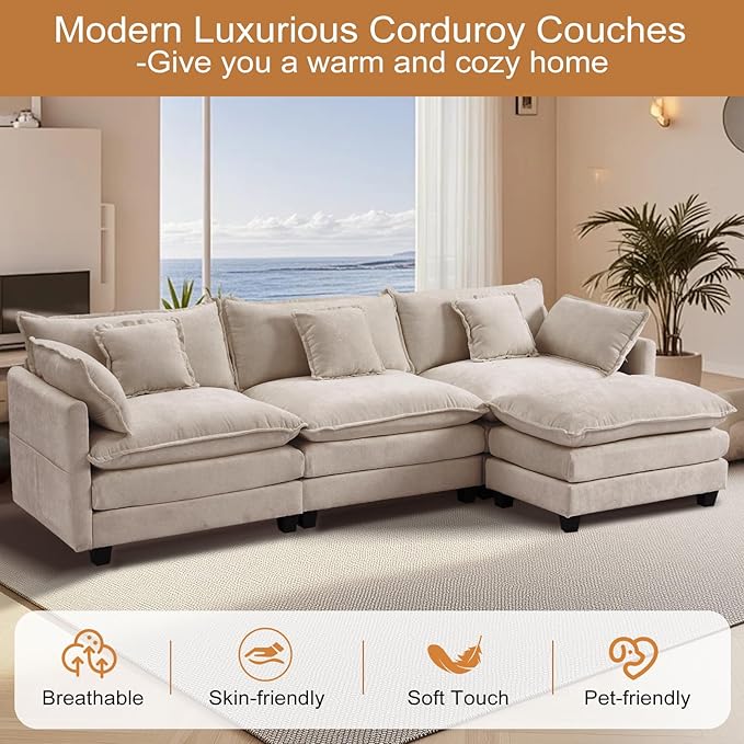 Furniliving 112‘’ L-Shaped Sofa, Luxury Chenille Modular Sectional Couches - Image 7