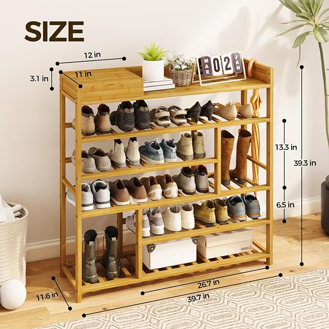 Bamworld Shoe Rack for Front Door Entrance Bamboo Shoe Organizer - Image 3