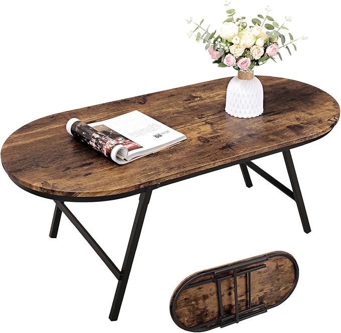 Folding Coffee Table for Living Room Industrial Brown Small Low Table Wooden by FEUFOAM