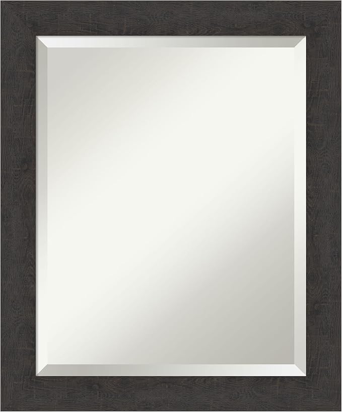 Amanti Art Brown Wall Mirror 24x20 Rustic Plank Espresso Narrow Rectangle by AmantiArt