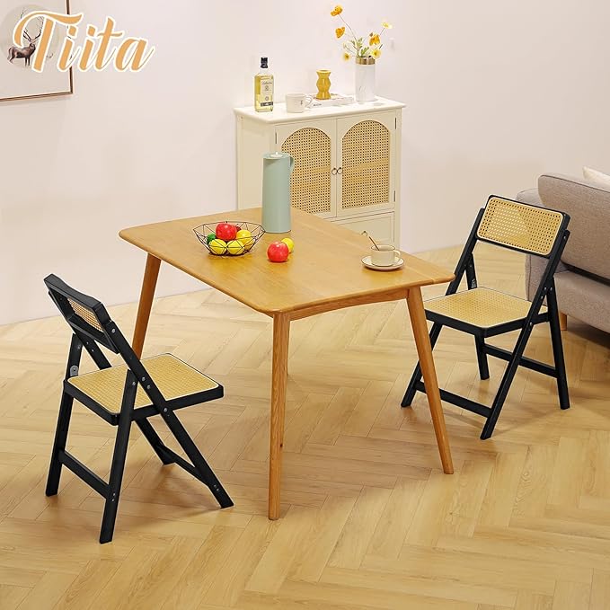 Tiita Rattan Dining Chairs Set of 2, Mid Century Modern Folding Chair, Bamboo - Image 4