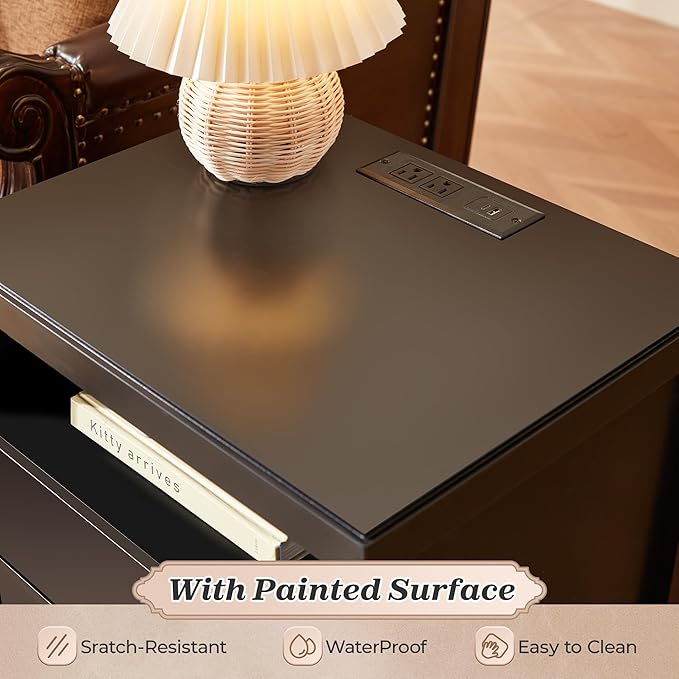 Huuger Nightstand with Charging Station, Bed Side Table - Image 7