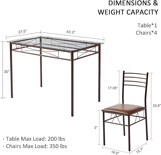 VECELO Kitchen Dining Room Table and Chairs 5-Piece Dinette Sets, Space Saving - Image 2