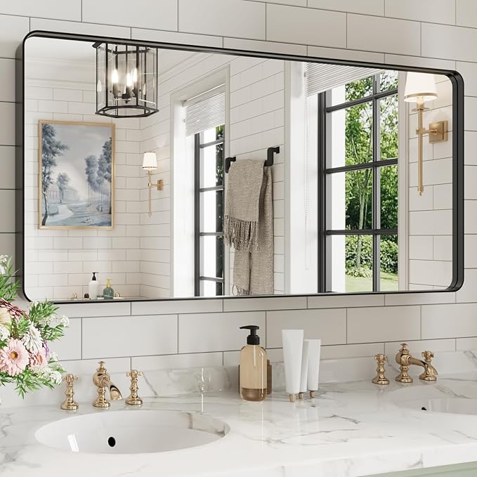 WEER Black Bathroom Mirror for Wall, 48X24 Inch Matte Black Mirror, Rectangular by WEER