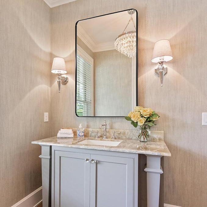 ANDY STAR Wall Mirror for Bathroom, 20”x28” Black Bathroom Mirror, Rounded - Image 9
