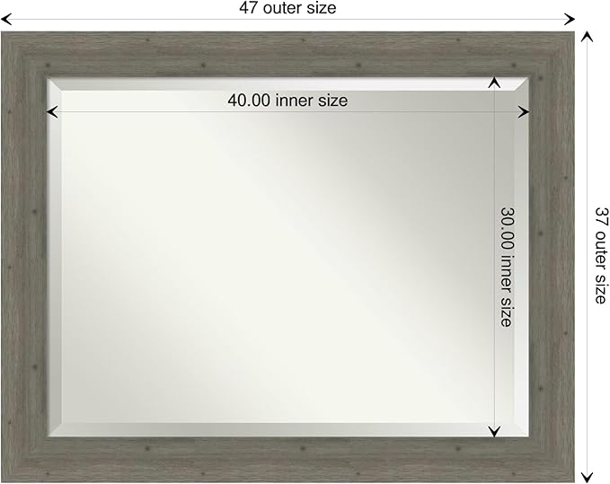 Amanti Art Grey Wall Mirror 37x47 Fencepost Grey Rectangle Bathroom Mirror - Image 4