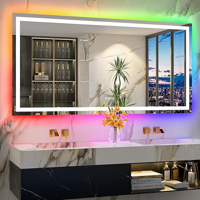 72x36 Inch RGB LED Bathroom Mirror Front Light and RGB Backlit Lighted Vanity by YEELAIT