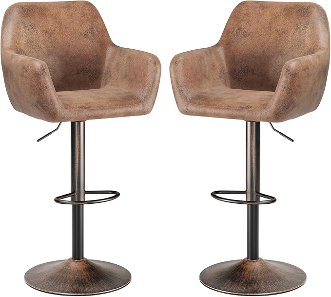 Keyluv Bar Stools Set of 2 for Kitchen Counter Adjustable Swivel Height - Image 8