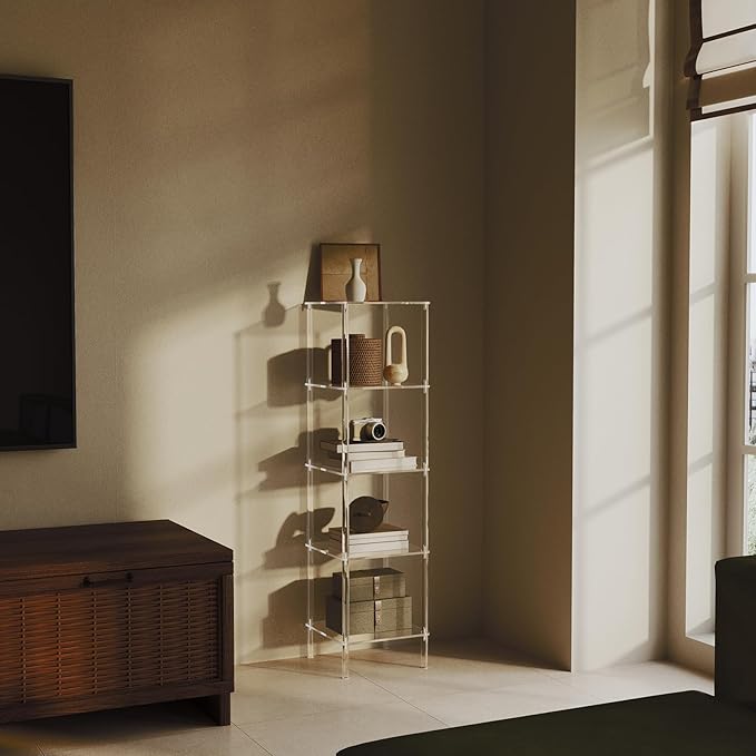 5 Tier Square Acrylic Bookshelf, Small Bookcase - Image 6