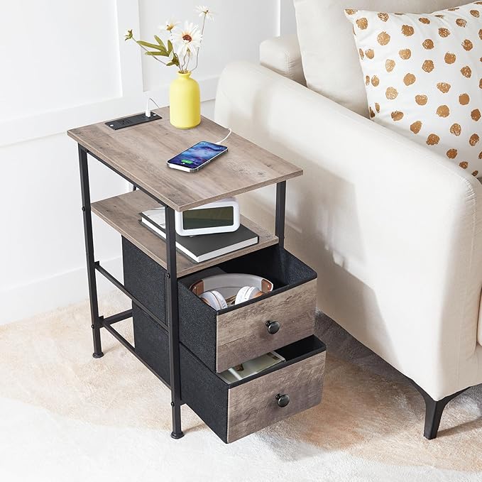 HOOBRO End Table with Charging Station, Narrow Side Table, Nightstand with 2 - Image 4