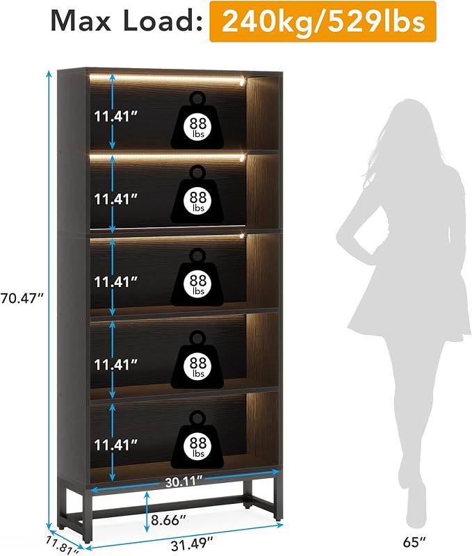 Tribesigns Tall Bookcase Black Bookshelf, 70.8” Large Bookcases Organizer - Image 2