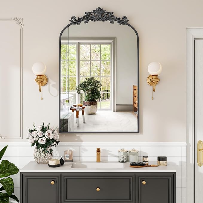 Vintage Arched Bathroom Mirror, 24x36 Inch Retro Wall Mounted Vanity Mirror - Image 8