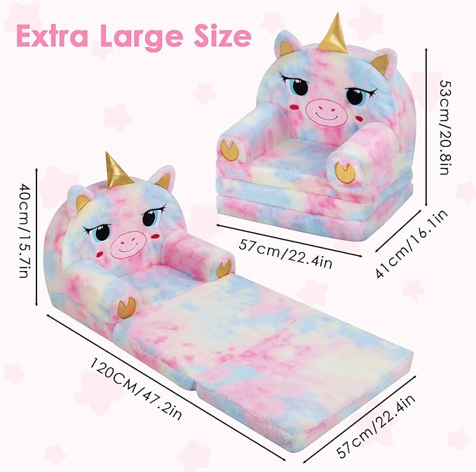 Kids Couch Comfy Foldable Kids Sofa to Lounger 2 in 1 Toddler Chair Plush Baby - Image 3