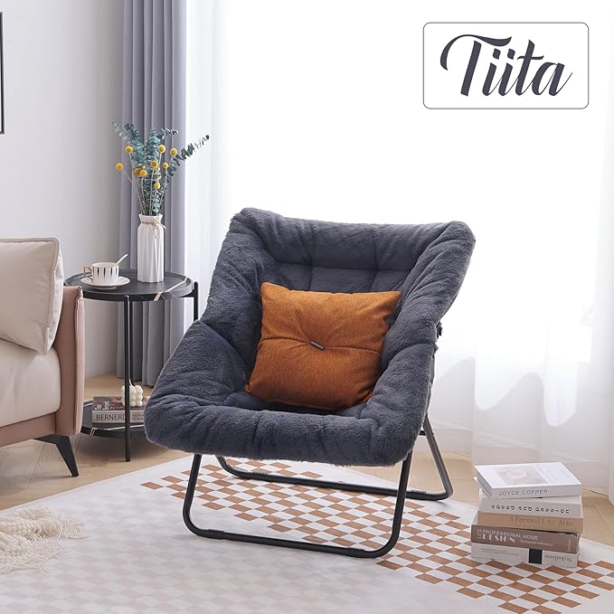 Tiita Comfy Folded Chair, Soft Faux Fur Oversized Folding Accent Chair - Image 5