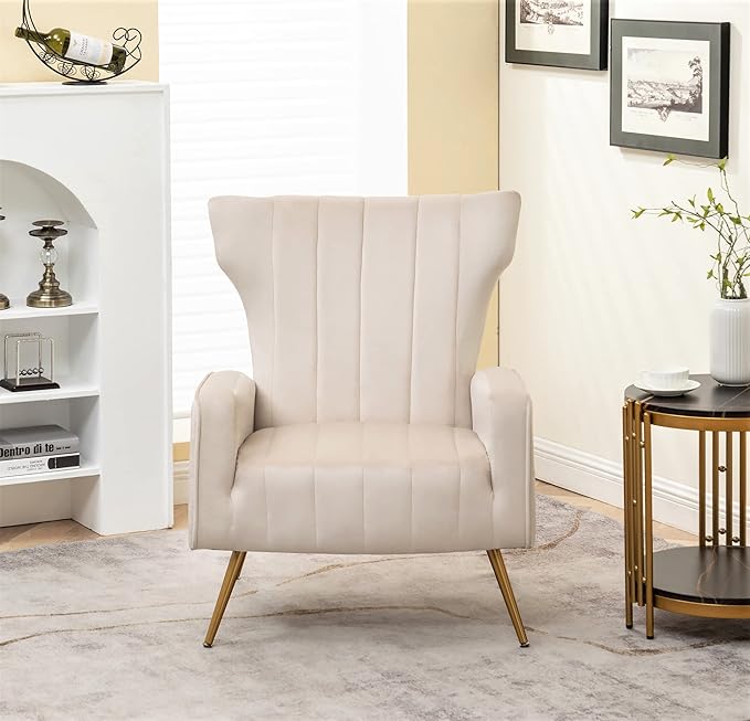 Container Furniture Direct Modern Velvet Accent Chair, Channel Tufted Bedroom by ContainerDirect