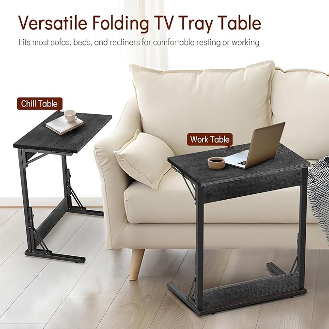 Tatub 24" Folding C Shaped End Table, Small Sofa Side Laptop Desk, Couch TV - Image 3