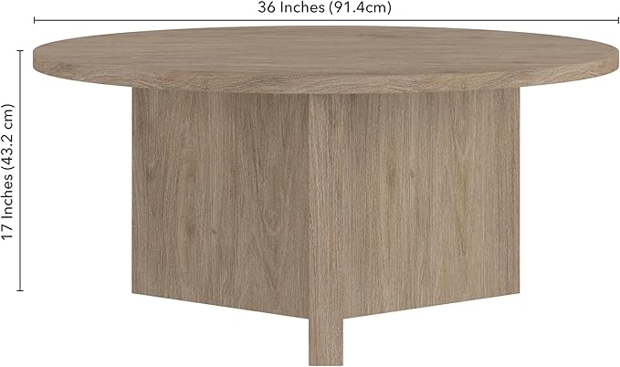 Henn&Hart 36" Round Wood Pedestal Coffee Table - Image 3