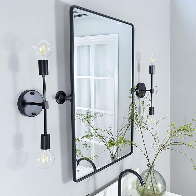 TEHOME Matt Black Pivot Rectangle Bathroom Vanity Mirrror Farmhouse Tiltable - Image 2