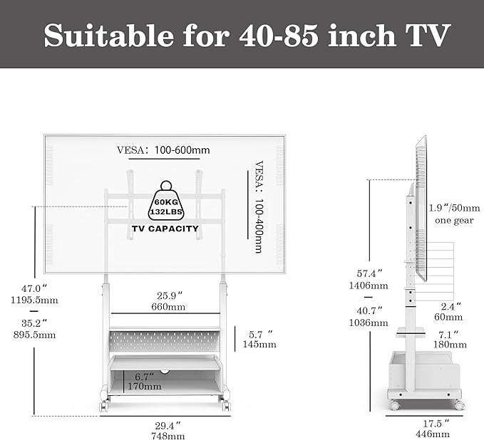 FITUEYES Rolling TV Floor Stand - Image 7