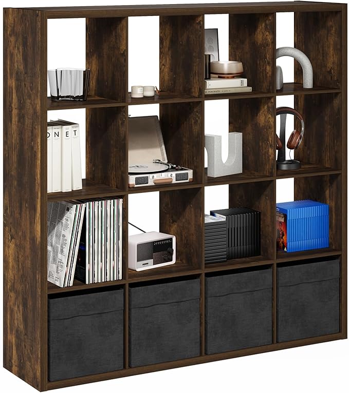 Furinno Cubicle Open Back Decorative Cube Storage Organizer, Amber Pine by Furinno-FitsYourSpaceFitsYourBudget