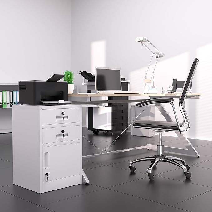 Metal Storage Cabinet with Locking Door and 2 Lockable Drawers - Image 2