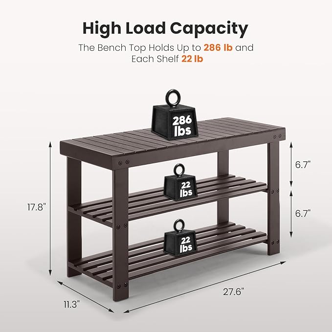 Sweetcrispy 3-Tier Shoe Rack Bench, Bamboo Entryway Storage Organizer, Shoes - Image 2