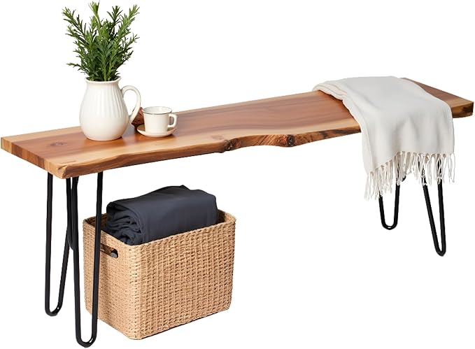 Alaterre Furniture 48” Live Edge Dining Bench – Rustic Industrial Farmhouse by AlaterreFurniture