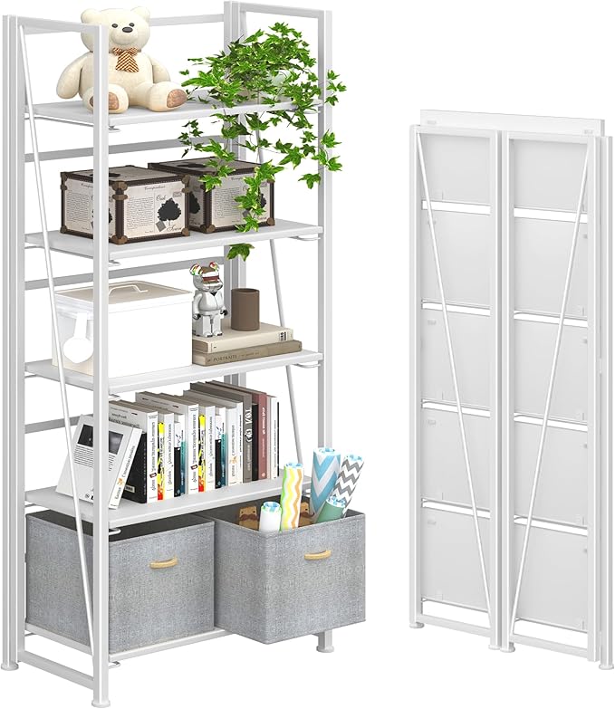 4NM No Assembly Folding Bookshelf, 5-Shelf 62.2" H Collapsible Foldable by 4NM