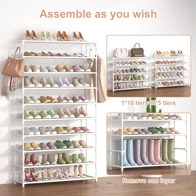10 Tiers Shoe Rack 50 Pairs Large Capacity Tall Shoe Organizer Sturdy Shoe - Image 5