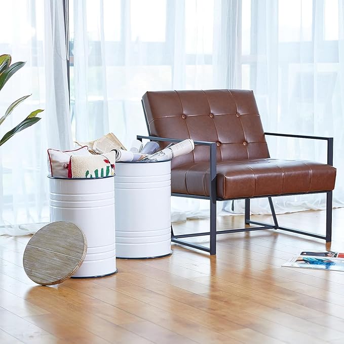 Glitzhome Farmhouse Accent Side Table, Metal Storage Stool Ottoman by Glitzhome