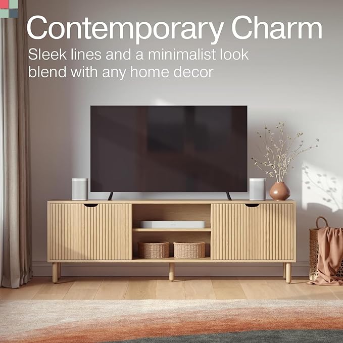 Contemporary Fluted TV Stand, 70 Inches TV Media Console, Supports 32 to 80" TVs - Image 7